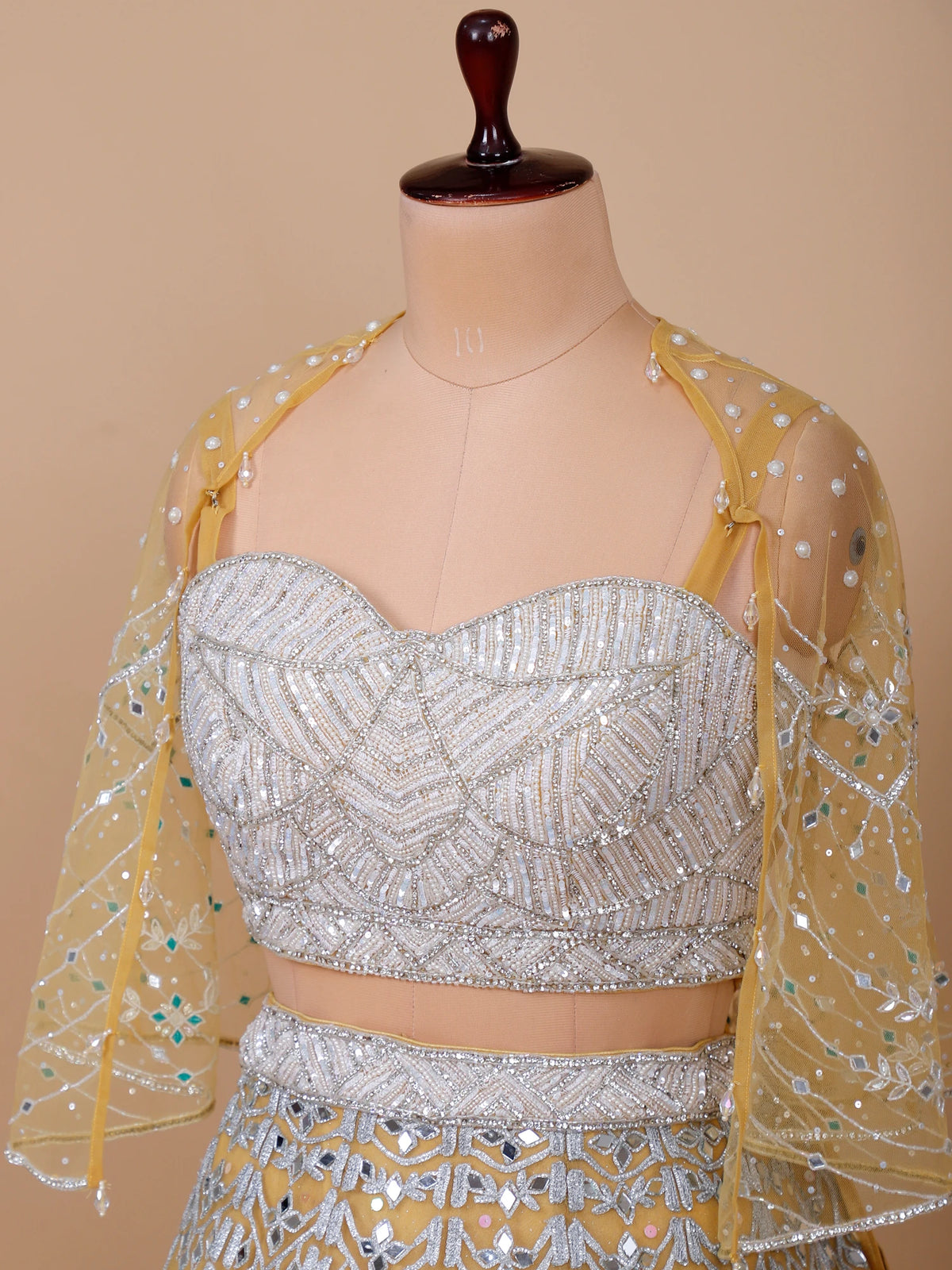 MyFashion KLS-2667 Sequin Pearl Mirror work Net Yellow Lehenga