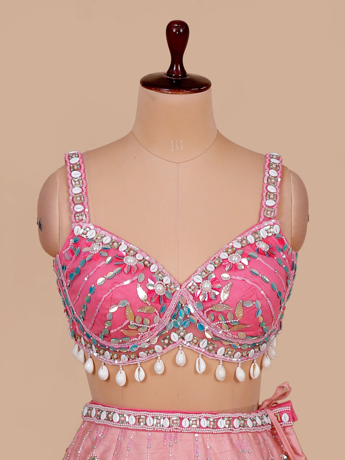 MyFashion KLS-2660 Roshana Pink Pearl Mirror Silk Lehenga