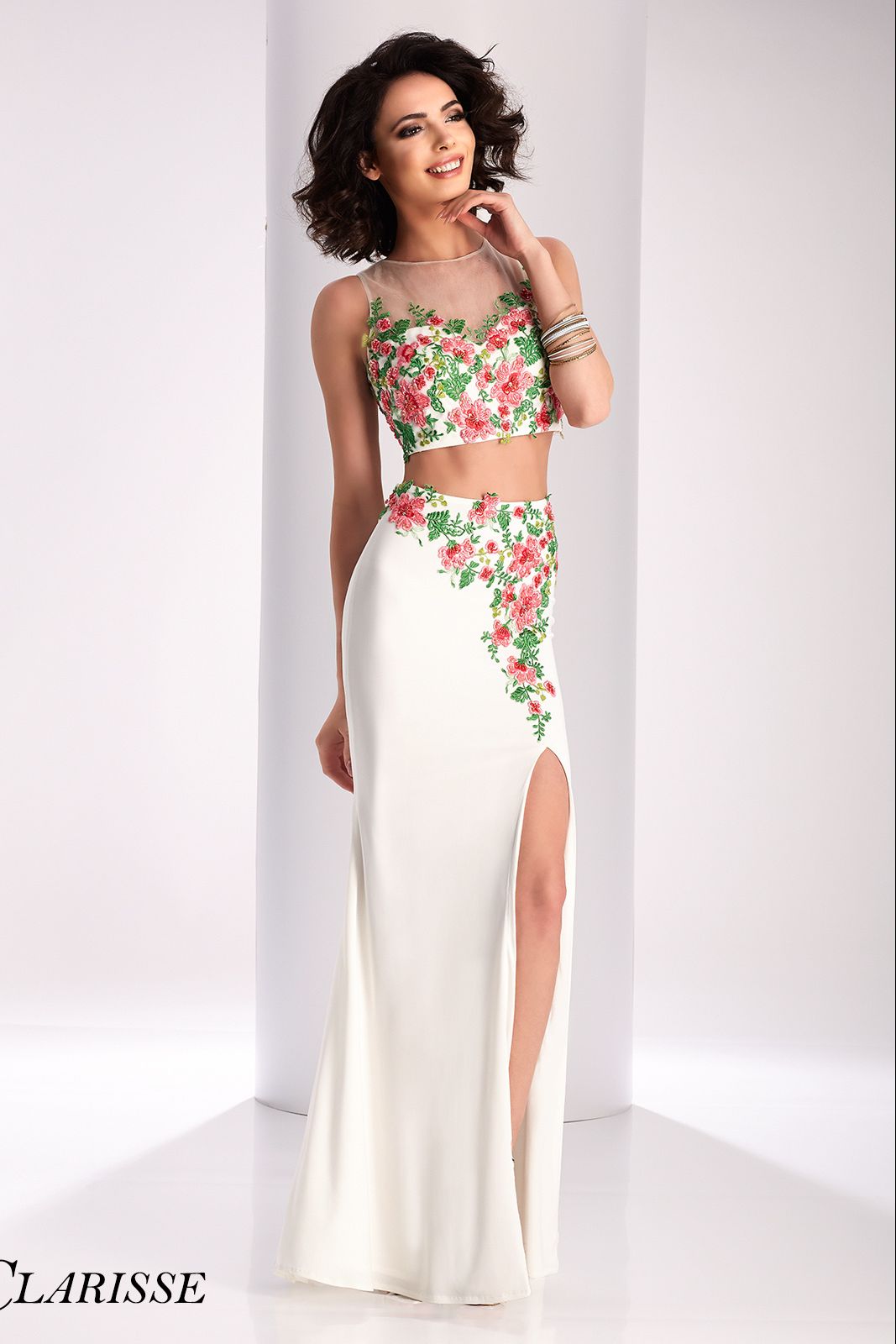 Clarisse -3056 Floral Illusion Jewel Sheath Dress