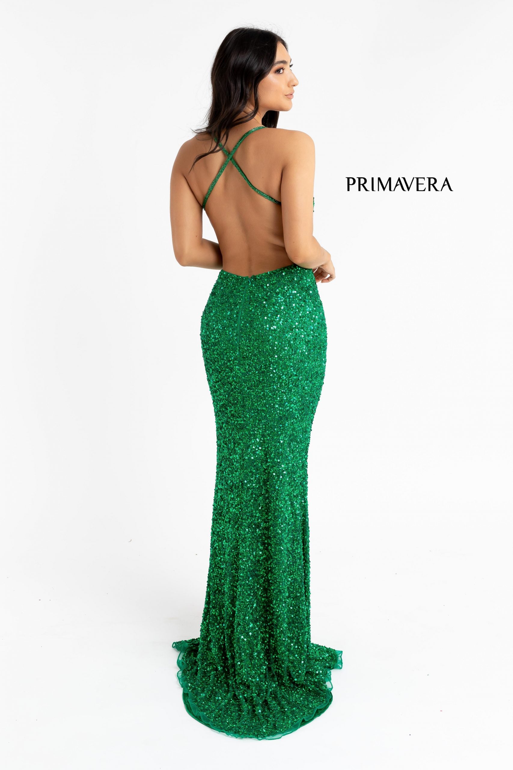 Sheath Sequin V Neck Gown By Primavera Couture -3291