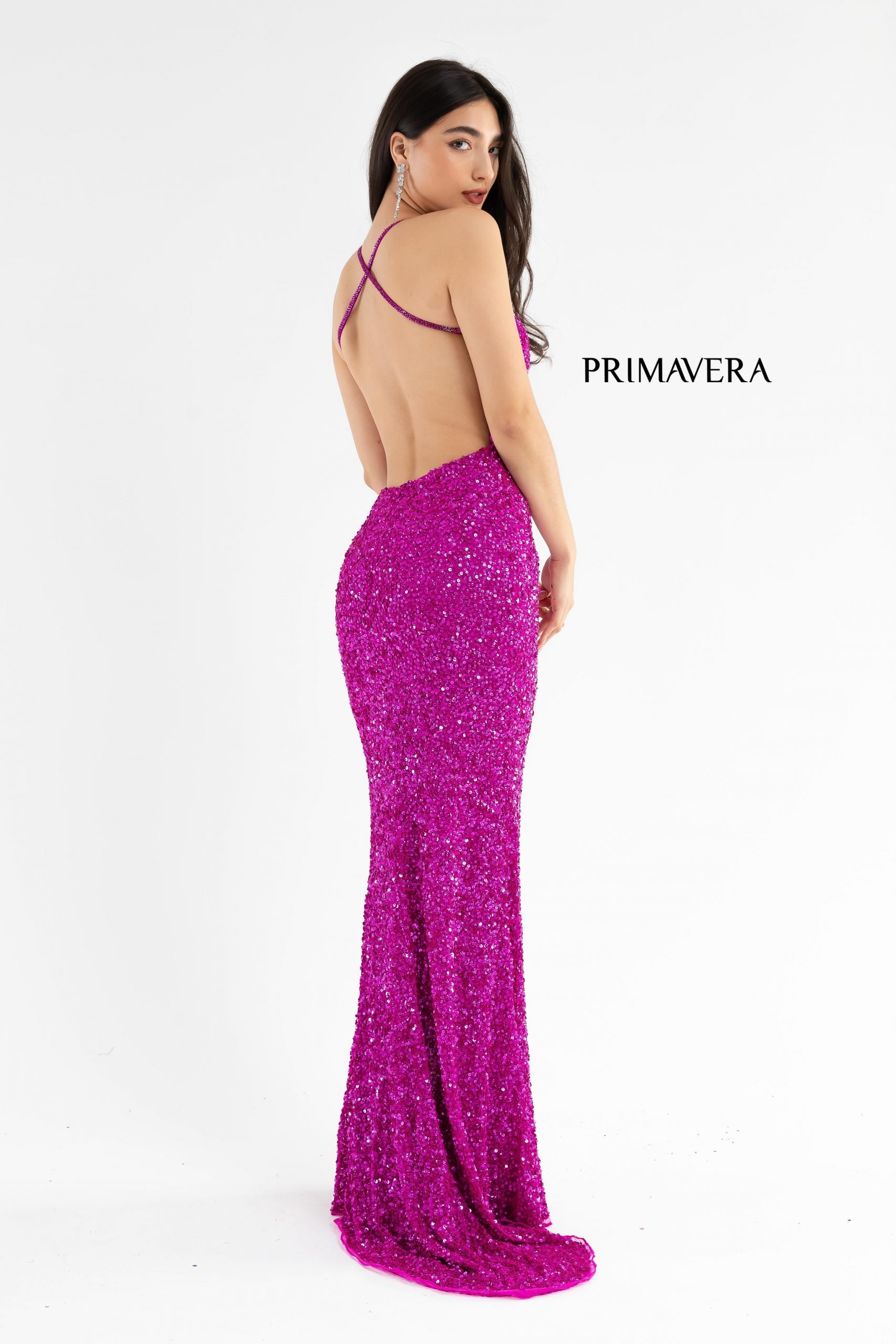 Sheath Sequin V Neck Gown By Primavera Couture -3291