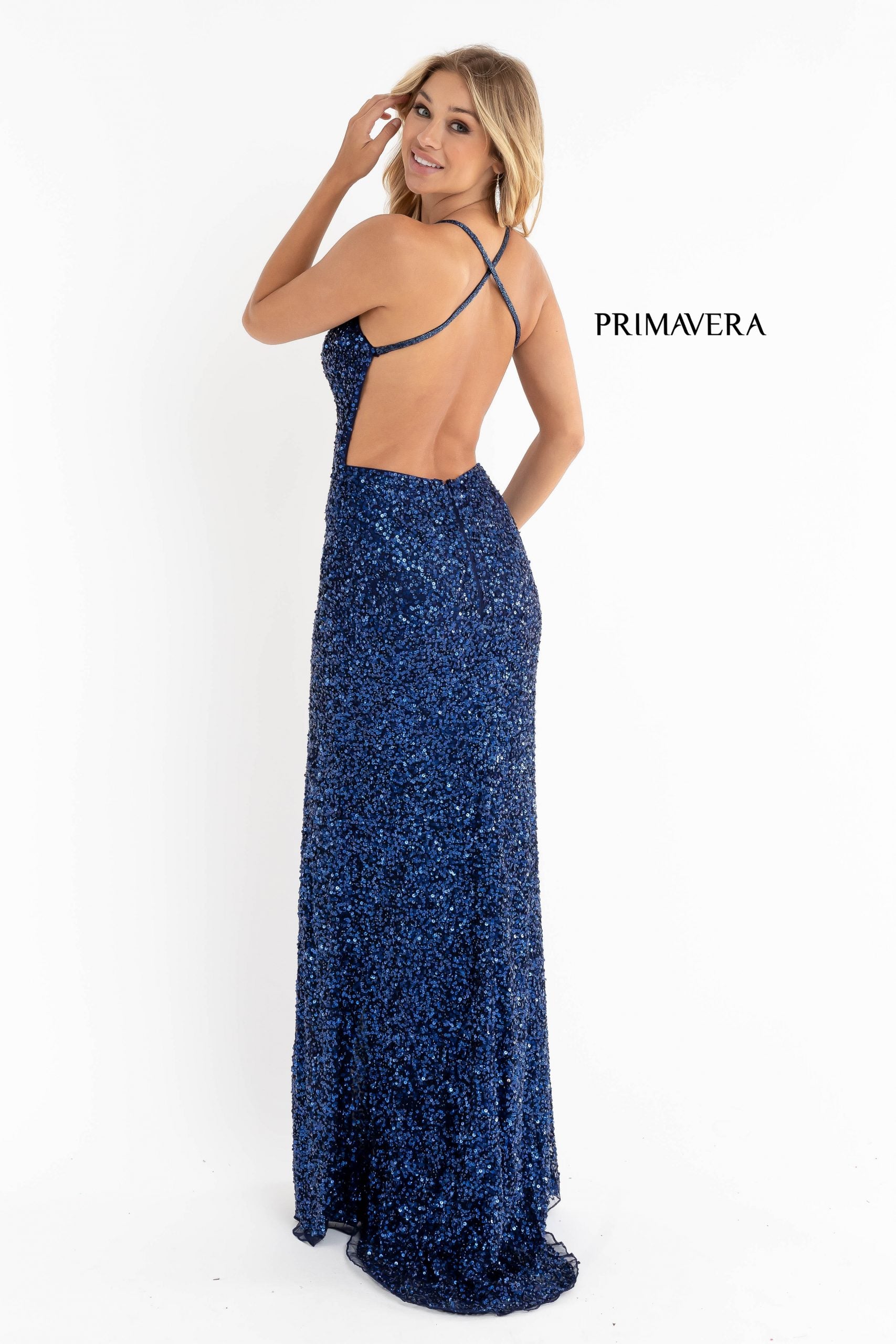 Sheath Sequin V Neck Gown 01 By Primavera Couture -3291
