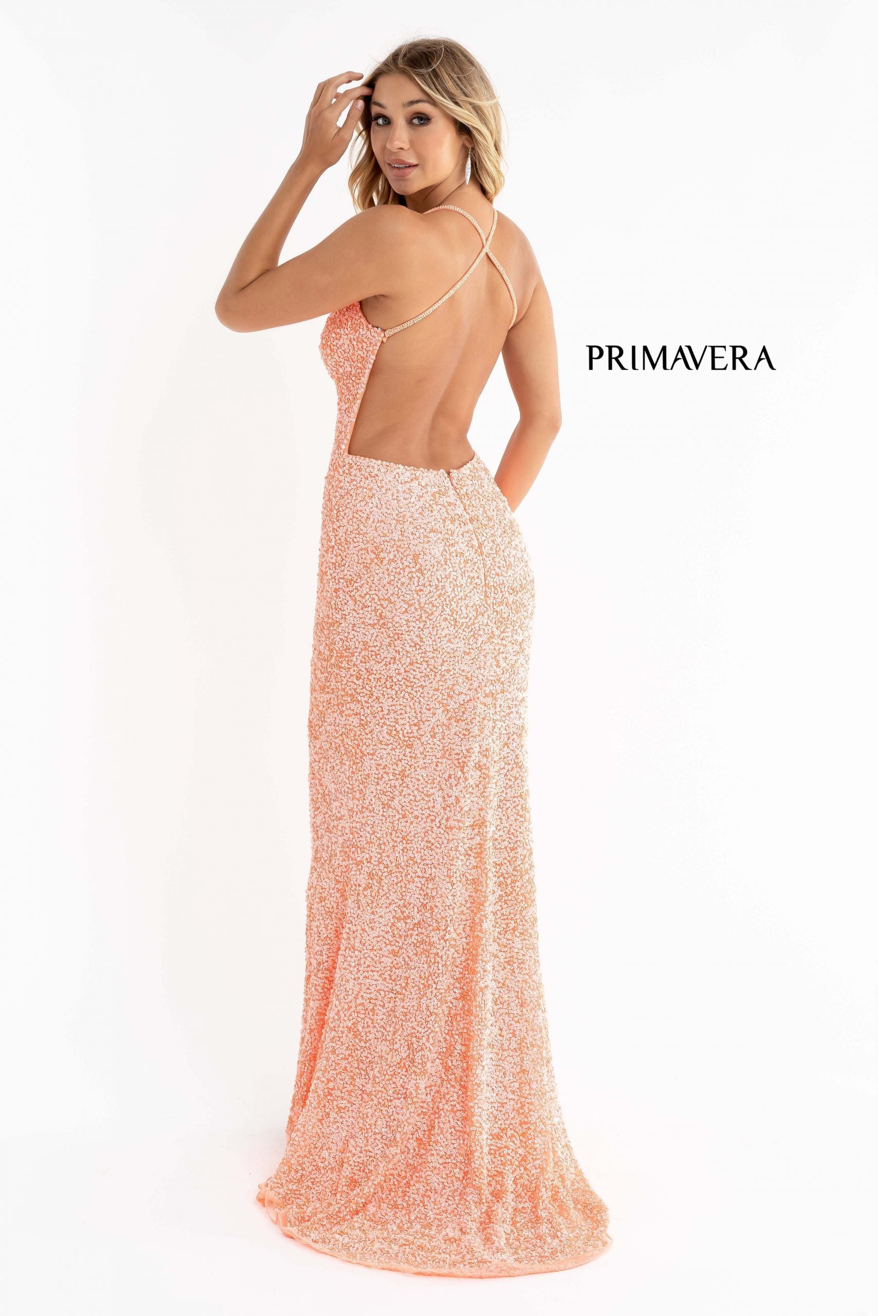 Sheath Sequin V Neck Gown 01 By Primavera Couture -3291