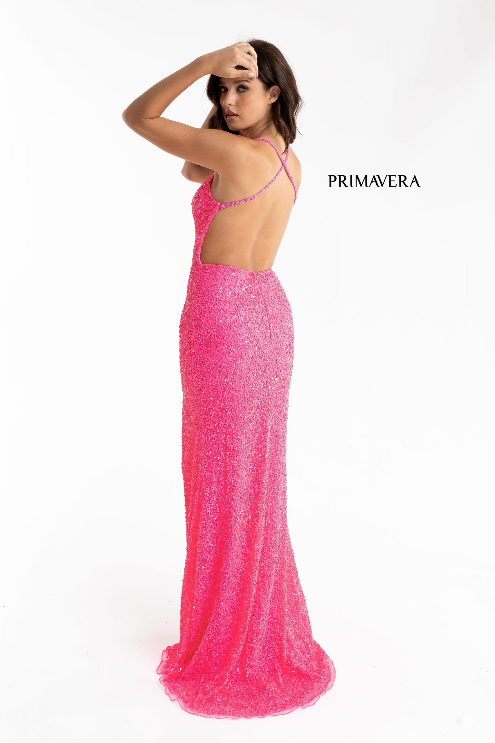 Sheath Sequin V Neck Gown 01 By Primavera Couture -3291