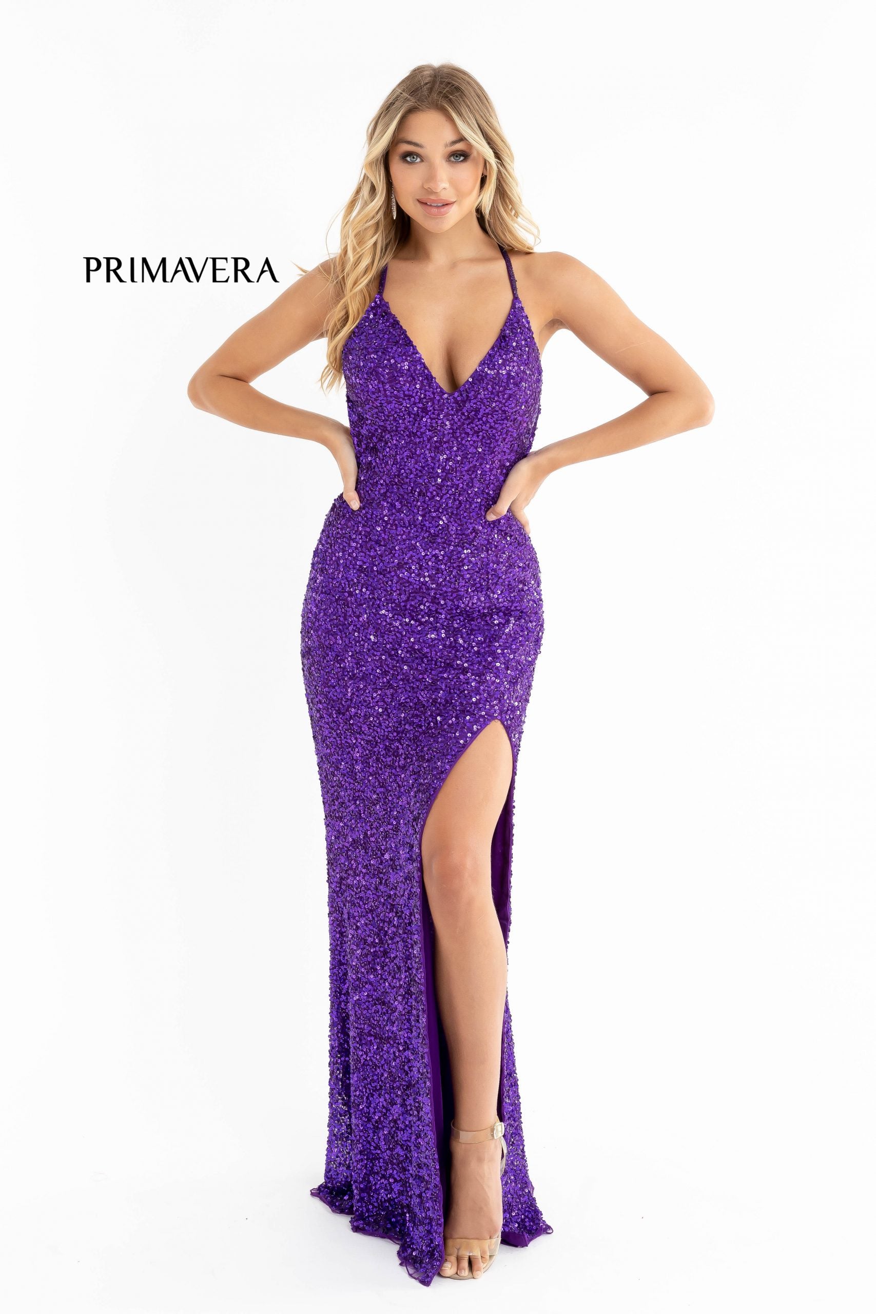 Sheath Sequin V Neck Gown 02 By Primavera Couture -3291