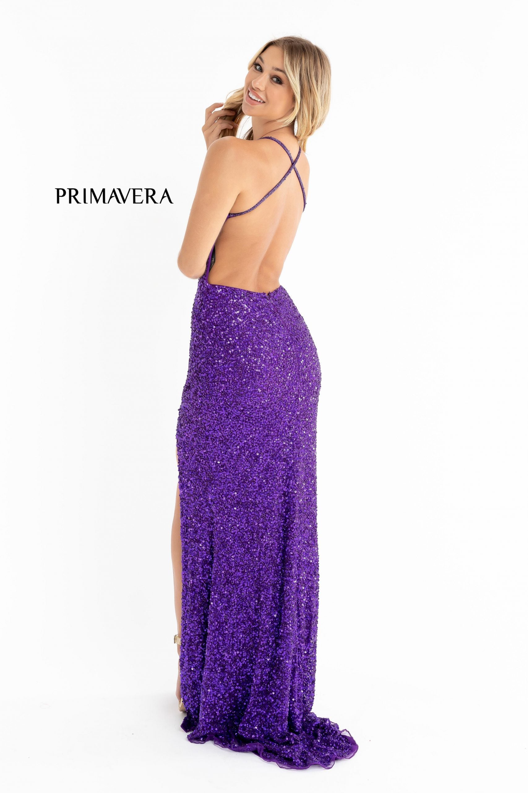 Sheath Sequin V Neck Gown 02 By Primavera Couture -3291