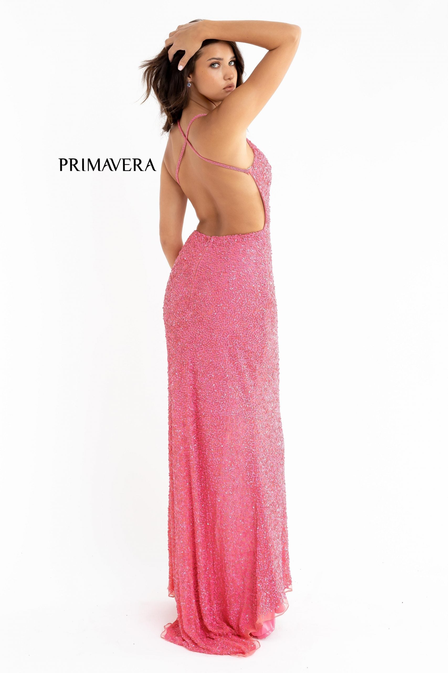 Sheath Sequin V Neck Gown 02 By Primavera Couture -3291