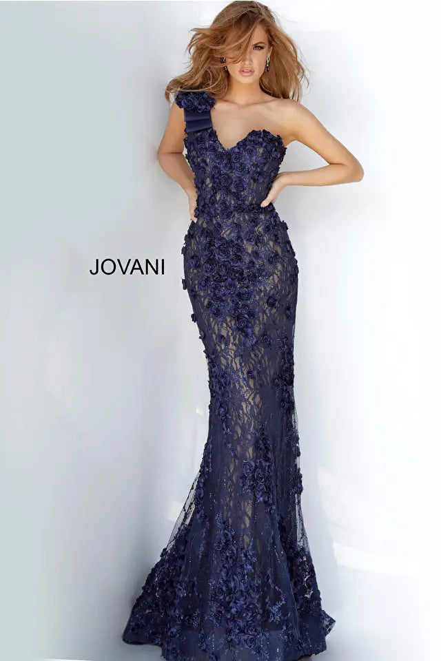 Jovani -3375 One-Shoulder Semi Sweetheart Floral Dress