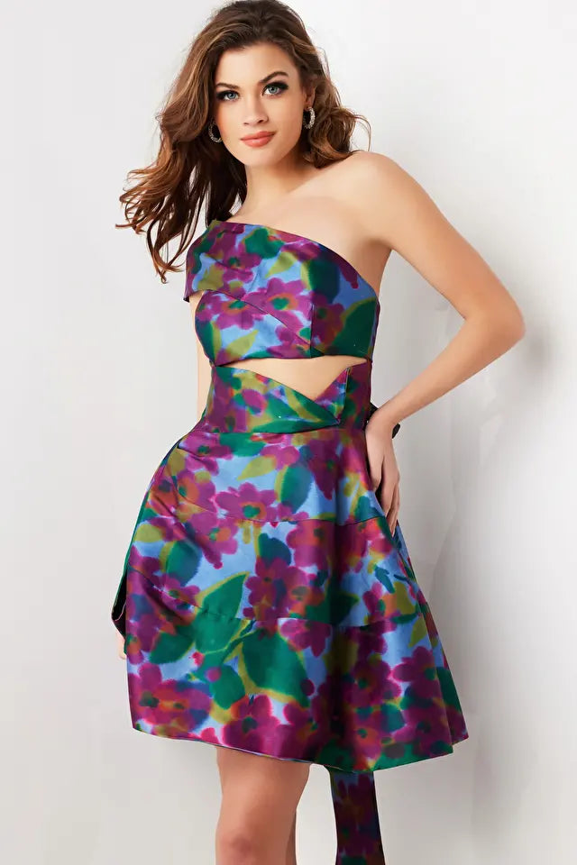 Jovani -34408 One-Shoulder Fit and Flare Cut Out Dress Jovani -34408 One-Shoulder Fit and Flare Cut Out Dress