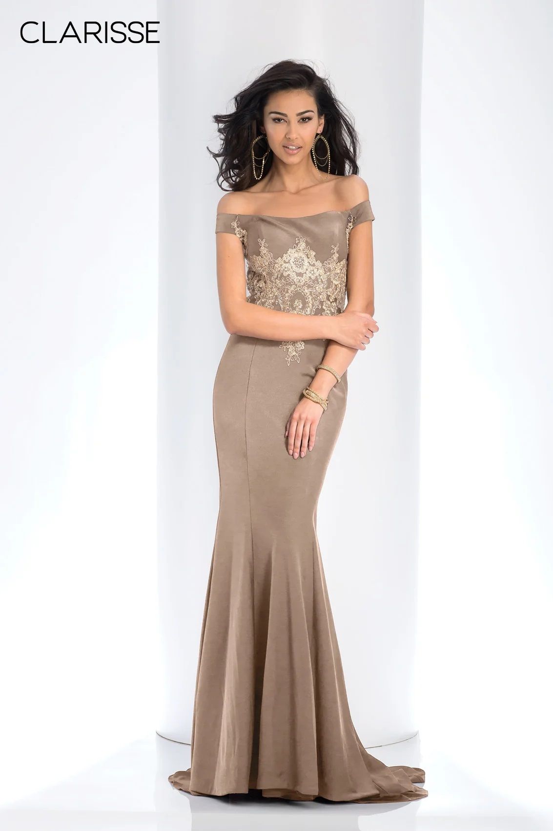 Clarisse -3452 Straight Off-Shoulder Trumpet Gown