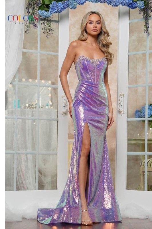 Colors Dress -3456 Sweetheart Sequin Embellished Sheath Dress