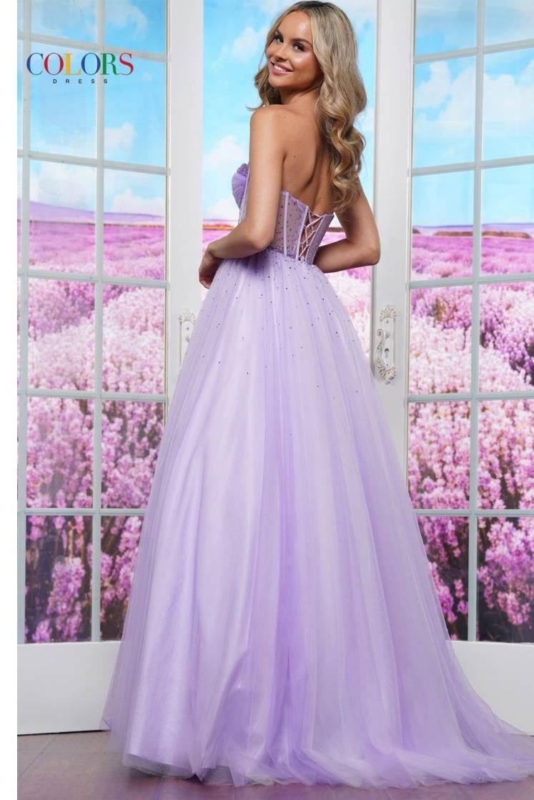 Colors Dress -3480 Strapless Corset Bodice Tulle Ball Gown