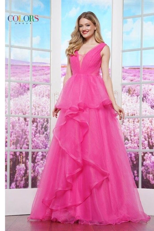 Colors Dress -3490 Crinkled Organza Ruffle Ball Gown