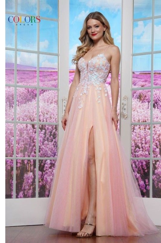 Colors Dress -3497 Lace Applique Floral A-Line Dress