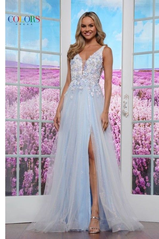 Colors Dress -3499 3D Floral Applique A-Line Dress