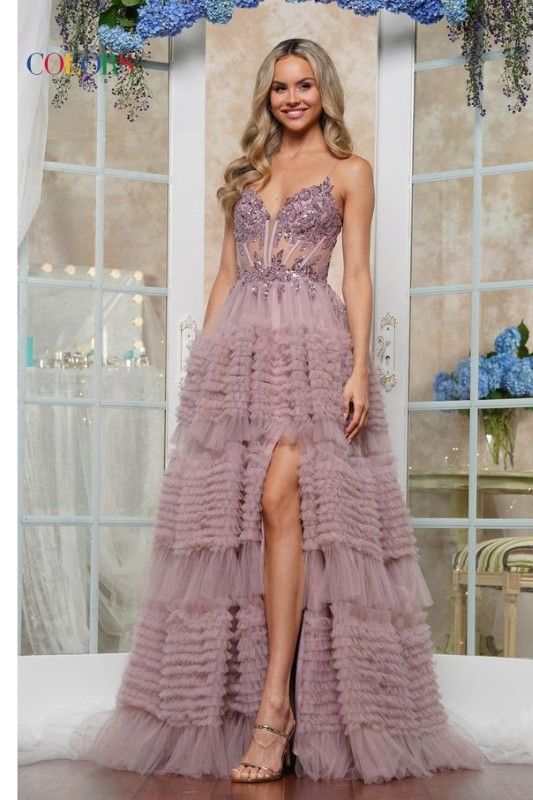 Colors Dress -3515 Sequin Embellished Tulle Ruffle Ball Dress