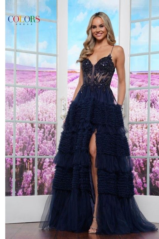 Colors Dress -3515 Sequin Embellished Tulle Ruffle Ball Dress