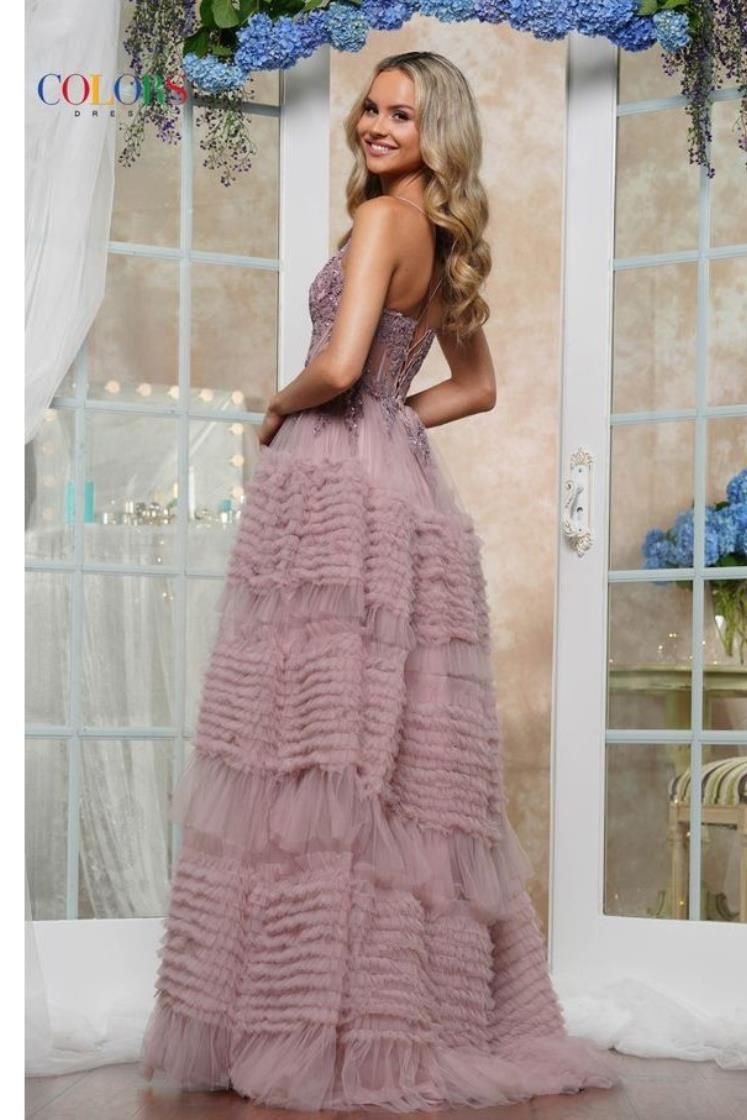 Colors Dress -3515 Sequin Embellished Tulle Ruffle Ball Dress