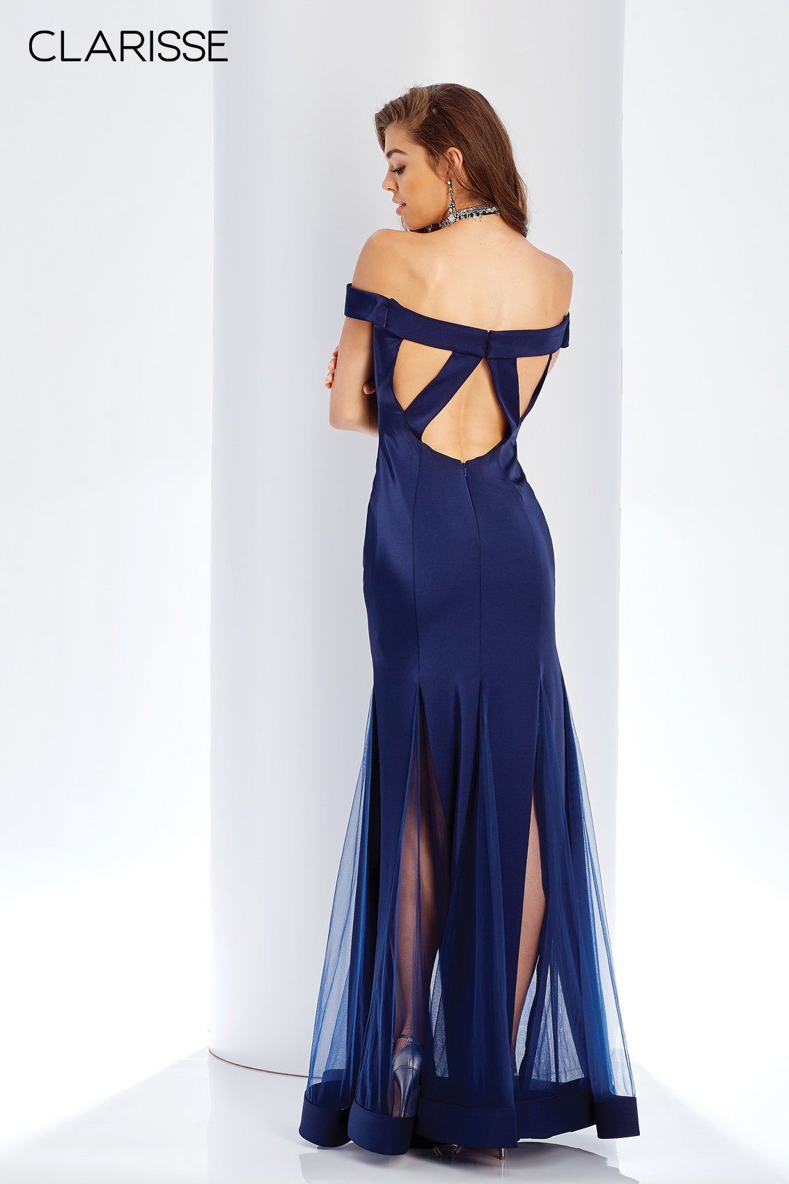Clarisse -3518 Straight Off-Shoulder Sheer Trumpet Dress