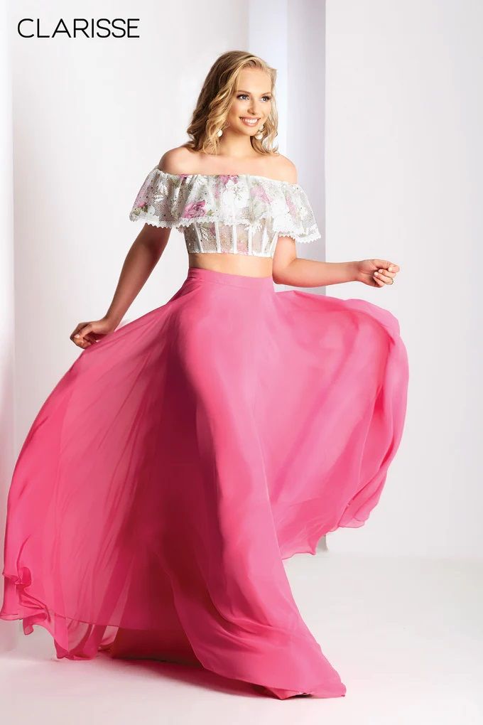 off the shoulder two piece dress Two-Piece Off-the-Shoulder Long Prom Dress -PromGirl