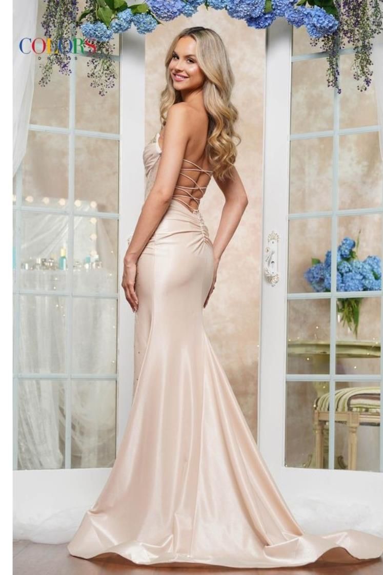 Colors Dress -3562 Strapless Glitter Embellished Sheath Dress