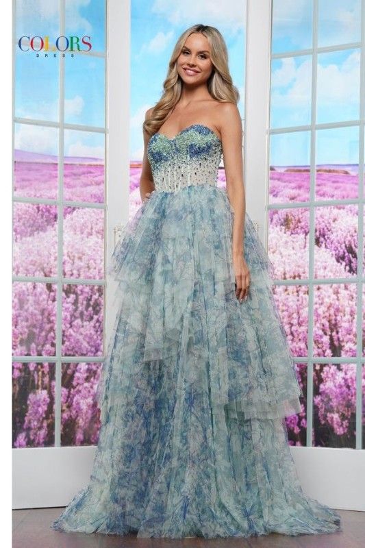 Colors Dress -3572 Sweetheart Strapless Corset Ruffle A-Line Dress