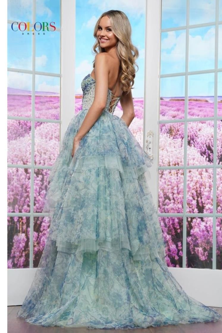 Colors Dress -3572 Sweetheart Strapless Corset Ruffle A-Line Dress