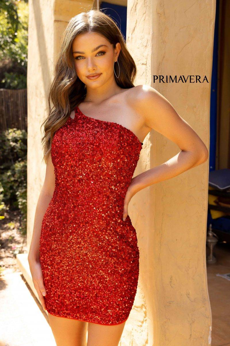 Fitted Cocktail One Shoulder Sequined Dress 02 by Primavera Couture -3573