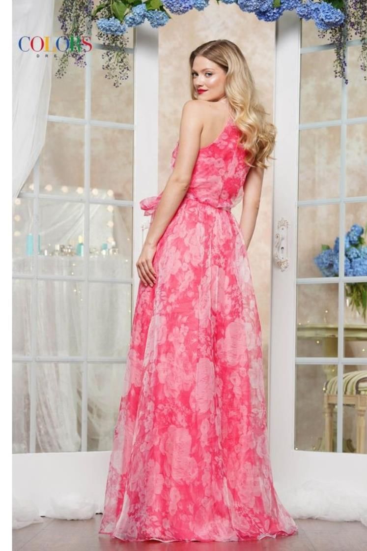 Colors Dress -3573 Halter Neck Organza Printed Ball Gown