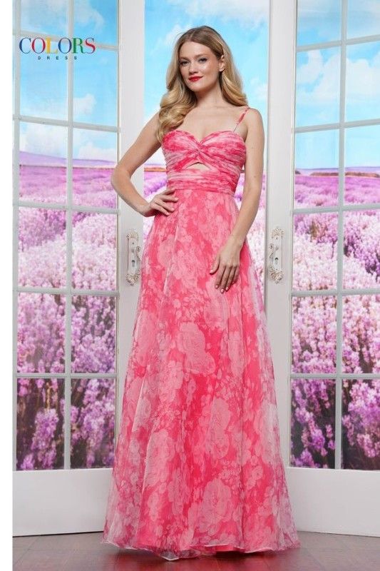 Colors Dress -3574 Sweetheart Neck Organza Printed A-Line Dress