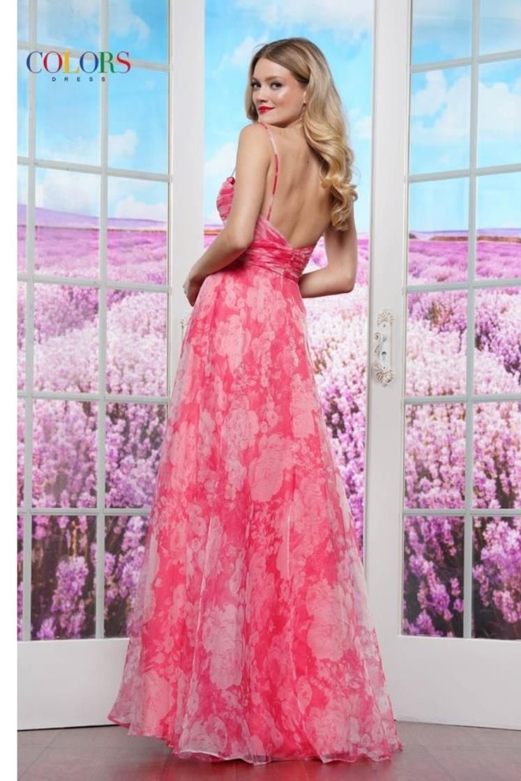 Colors Dress -3574 Sweetheart Neck Organza Printed A-Line Dress