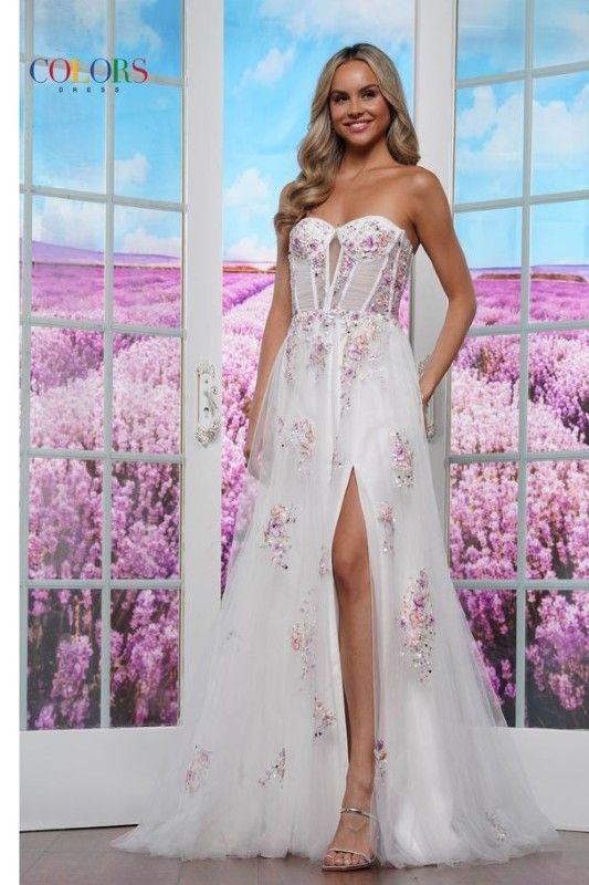 Colors Dress -3575 3D Floral Lace Applique A-Line Dress