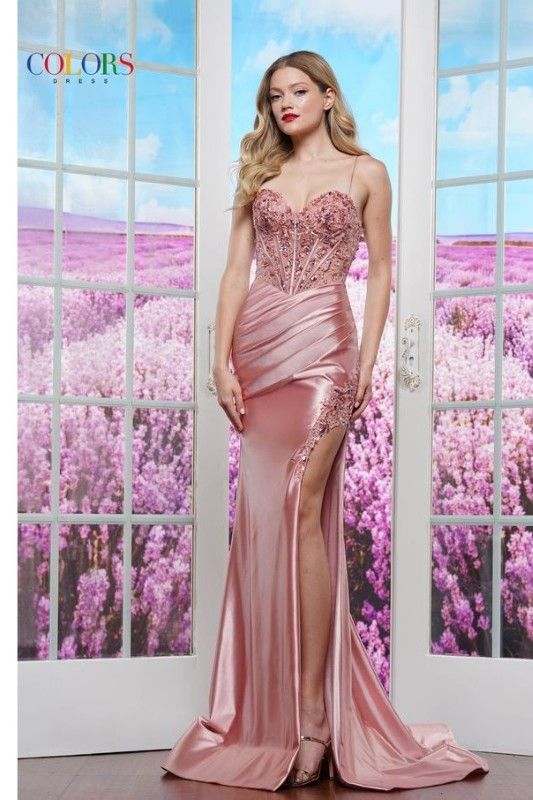 Colors Dress -3598 3D Floral Embellished Sheath Dress