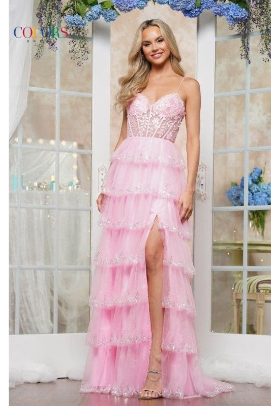 Colors Dress -3635 Strapless Sequin Ruffle A-Line Dress