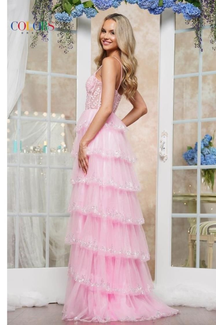 Colors Dress -3635 Strapless Sequin Ruffle A-Line Dress