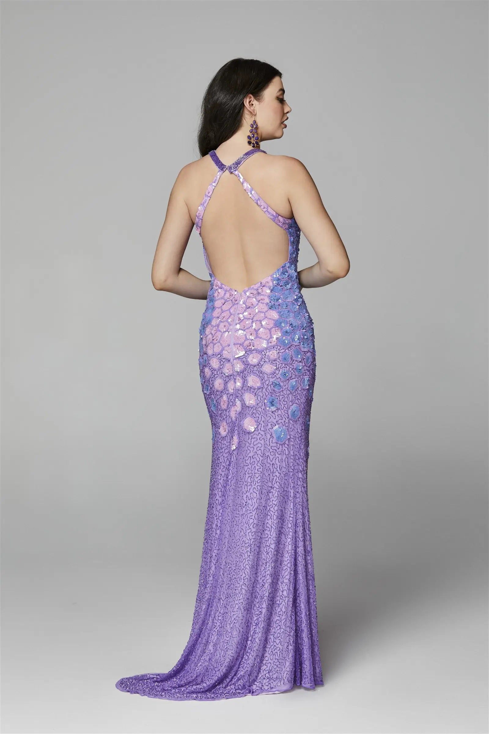 Primavera Couture -3642 Halter Sequin Beaded Prom Dress