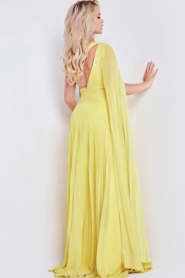 Jovani -36462 Cape Sleeve Asymmetrical Cutout Prom Dress