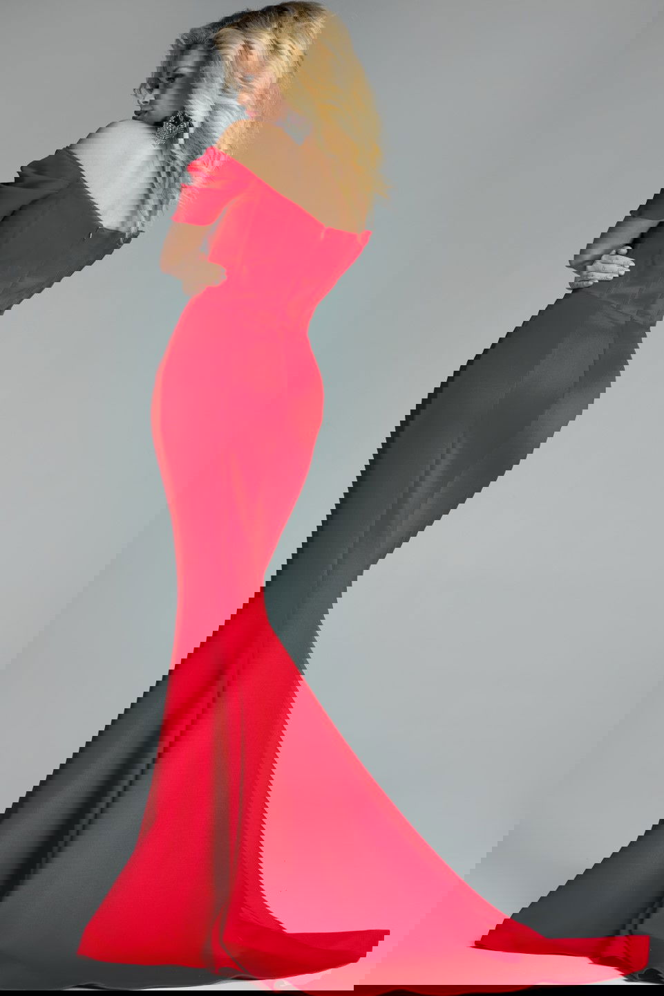 Jovani -36469 Draped Sleeves Off Shoulder Mermaid Gown