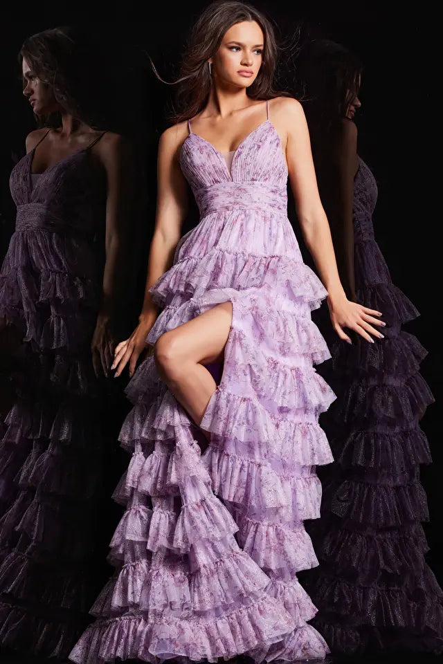 Jovani -36571 Floral Mesh A-Line Prom Dress