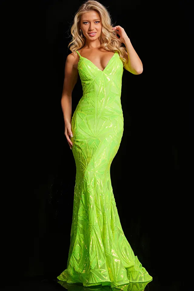 Jovani -36656 Plunging V-Neck Prom Gown