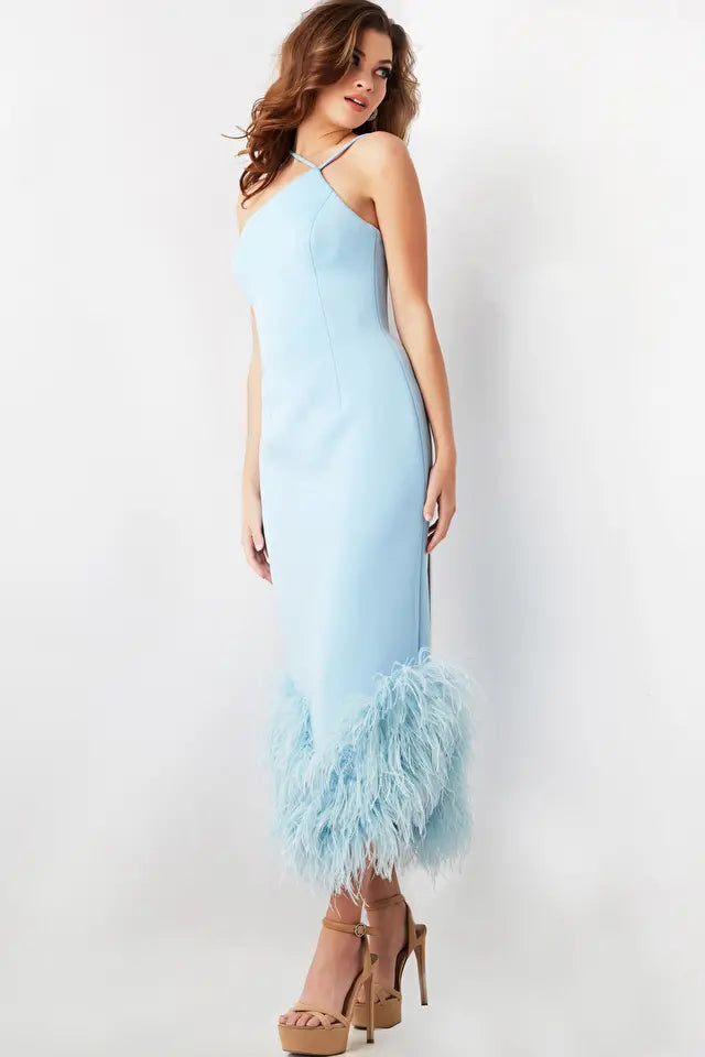 Jovani -36675 Sleeveless Feather Hem Dress