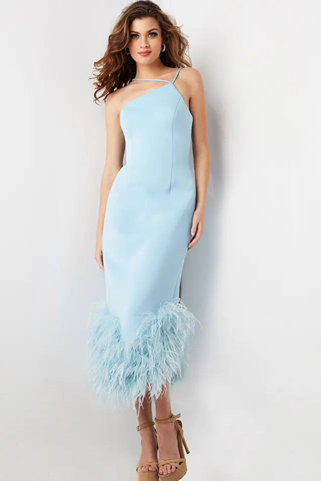 Jovani -36675 Sleeveless Feather Hem Dress