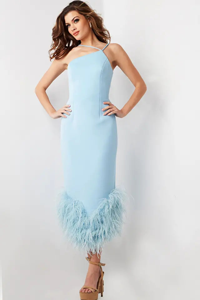 Jovani -36675 Sleeveless Feather Hem Dress