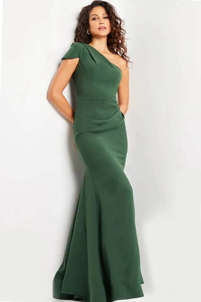 Jovani -36699B Cap Sleeve Asymmetrical Bodice Evening Dress