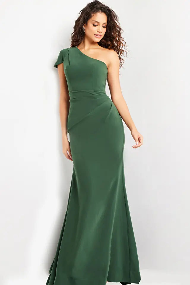 Jovani -36699B Cap Sleeve Asymmetrical Bodice Evening Dress