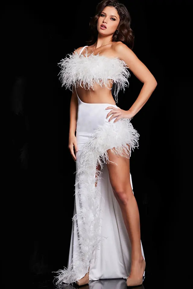 Jovani -36858 Cutout Fringed Asymmetrical Evening Dress