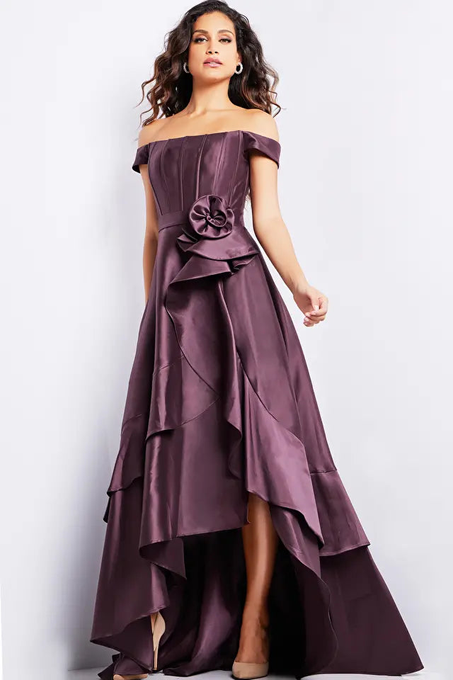 Jovani -37014B Corset Bodice Off Shoulder High Low Dress