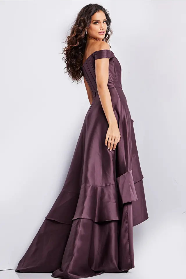 Jovani -37014B Corset Bodice Off Shoulder High Low Dress