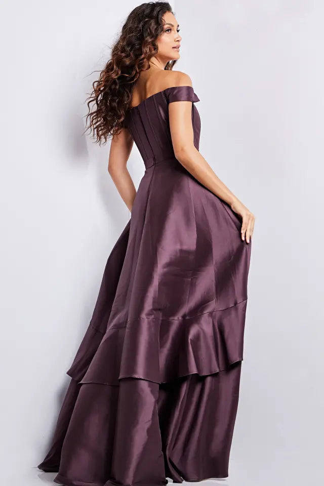 Jovani -37014B Corset Bodice Off Shoulder High Low Dress