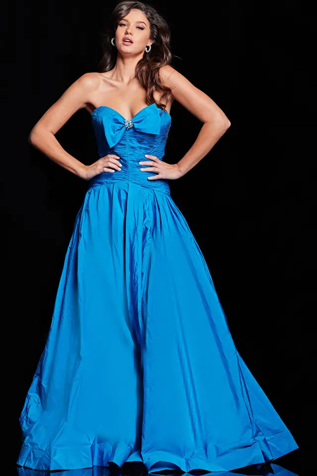 Jovani -37066 Strapless Shirred Bow Evening Dress